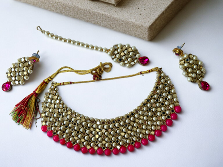 Large size kundan necklace set with colourful pearls